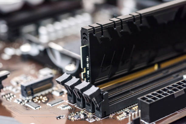 istock Personal computer motherboard with different details close up 1149223912