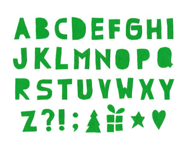 handgemachte grüne felt alphabet-letters - felt stock-fotos und bilder