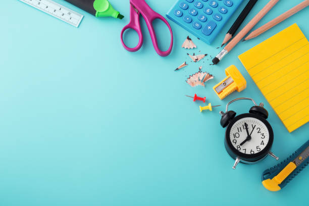 istock School supplies on blue background with space 1149225087
