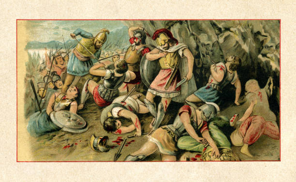 Steel engraving of King of Sparta Leonidas who was famous for his heroic attempt to hold the pass of Thermopylae in central Greece against the advance of the Persians under king Xerxes in 480 BC.Original edition from my own archivesSource : 