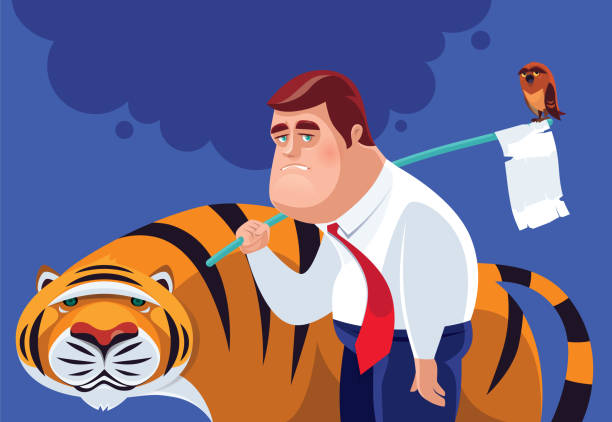 istock tired businessman with owl and tiger 1149227028