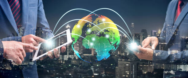 istock double exposure of businessman using cellphone or smart phone and globe simulation with blur city night, network technology connection concept 1149230092