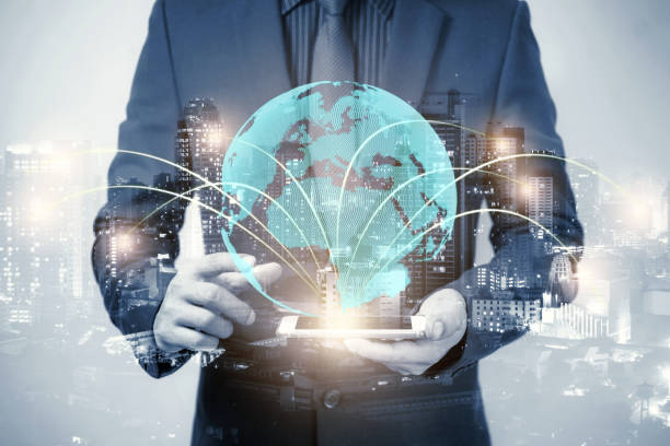 istock double exposure of businessman using cellphone or smart phone and globe simulation with blur city night, network technology connection concept 1149230463