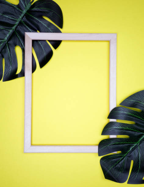 istock Summer composition with monstera leaves. Tropical leaves, empty photo frame on pastel yellow background. 1149230824