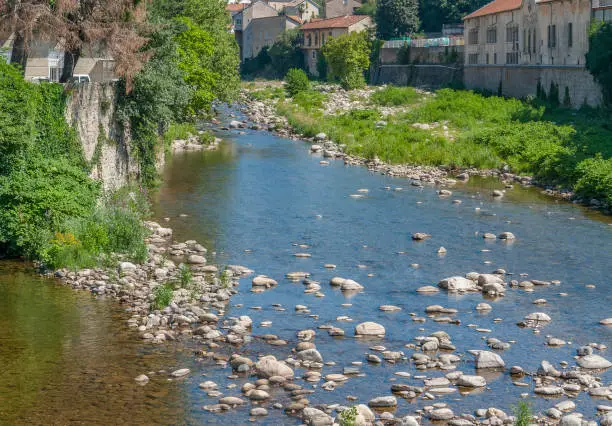 scenery around Vals-les-Bains, a commune in the Ardeche department located at the Volane river in southern France