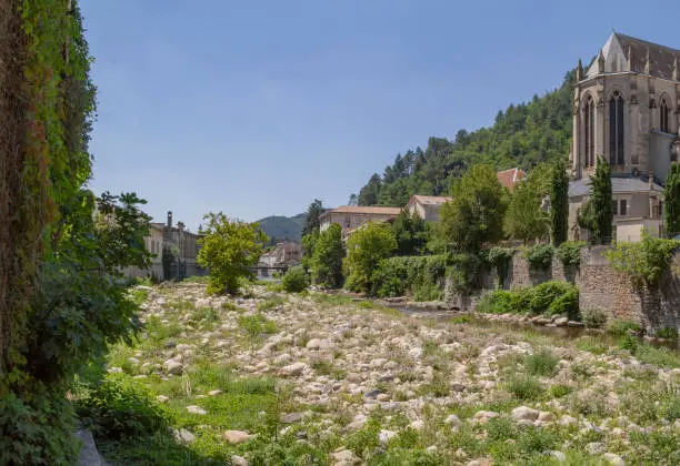 scenery around Vals-les-Bains, a commune in the Ardeche department located at the Volane river in southern France