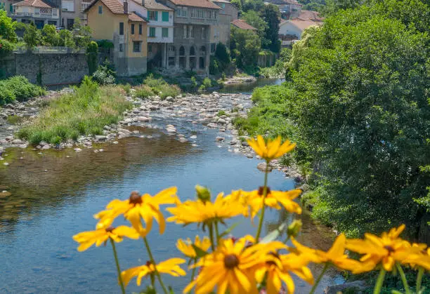 scenery around Vals-les-Bains, a commune in the Ardeche department located at the Volane river in southern France