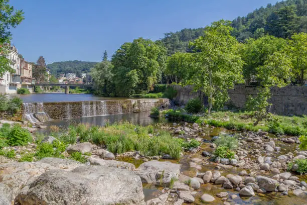 scenery around Vals-les-Bains, a commune in the Ardeche department located at the Volane river in southern France