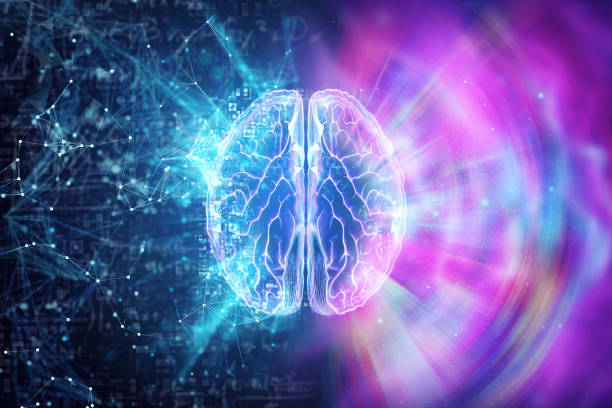 istock Creative background, the human brain on a blue background, the hemisphere is responsible for logic, and responsible for creativity. different hemispheres of the brain, 3D illustration, 3D render 1149234871