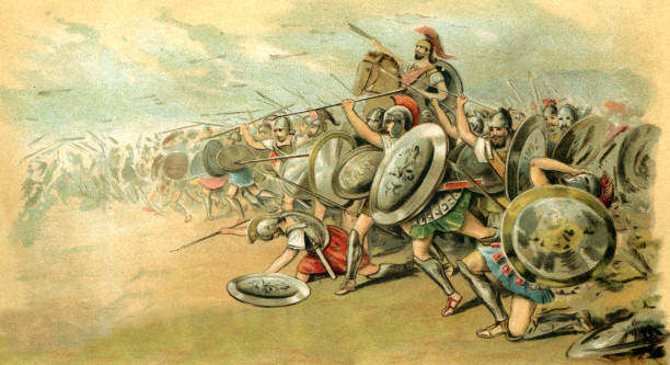 illustrazioni stock, clip art, cartoni animati e icone di tendenza di ateniese nella battaglia della maratona 490 a.c. - marathon ancient greece greek culture