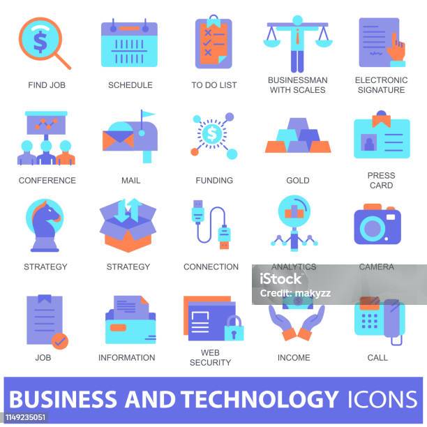 Colorful Icon Collection Of Business And Technology For Mobile Applications And Websites Flat Vector Illustration Stock Illustration - Download Image Now