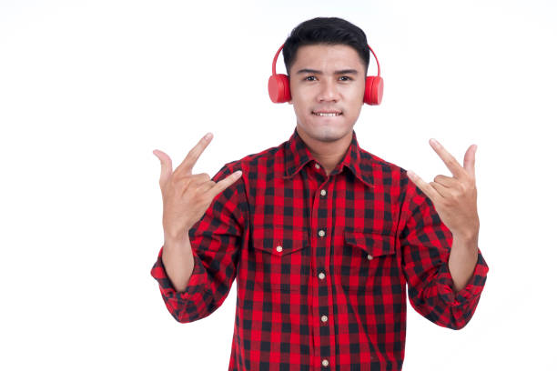 istock Asian young attractive handsome man in red checked shirt, isolated on white background 1149235899