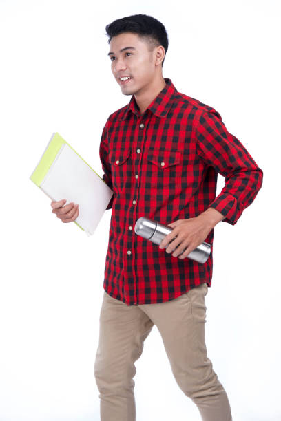 istock Asian young attractive handsome man in red checked shirt, isolated on white background 1149236259