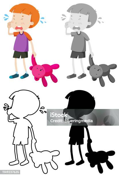 Set Of Crying Boy Character Stock Illustration - Download Image Now - Art, Boys, Cartoon