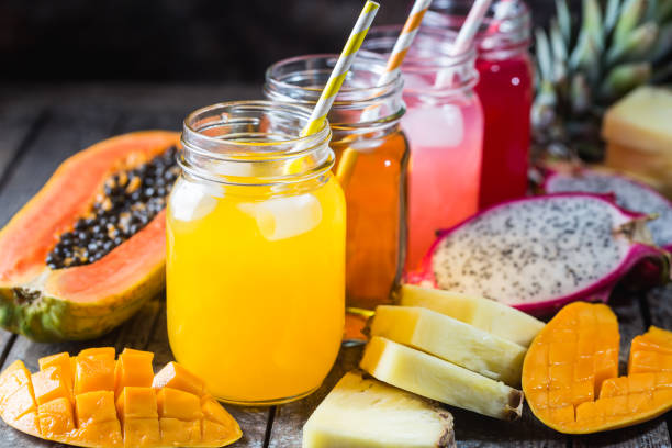 istock Glasses of tropical juices 1149239932