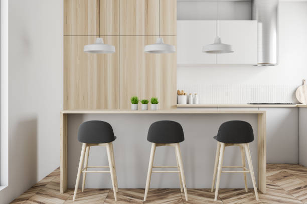 istock White and wooden kitchen interior with bar 1149242209