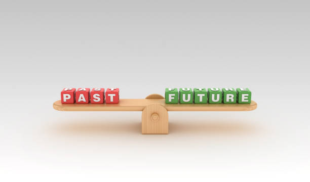 istock Seesaw with PAST FUTURE Buzzword Cubes - 3D Rendering 1149243998