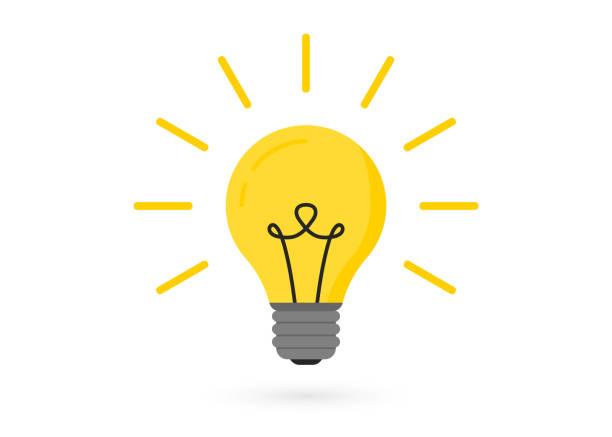 光線付き電球。照明電気ランプ。創造的なアイデア、ソリューション、思考コンセプト - アイデア点のイラスト素材／クリップアート素材／マンガ素材／アイコン素材