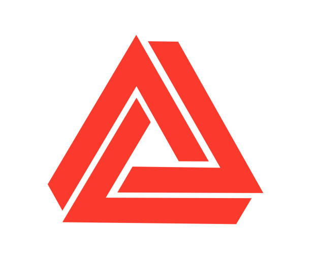 ilustrações, clipart, desenhos animados e ícones de triângulo abstrato para apps e web site. molde do logotipo. ilusão ótica - triangle arrow sign red push button