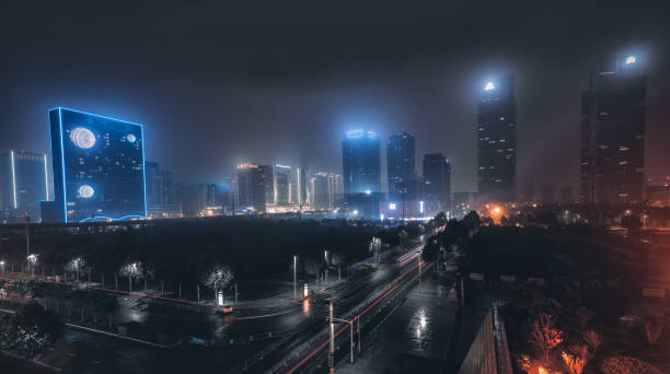 istock City traffic night scene, railway station viaduct 1149248818