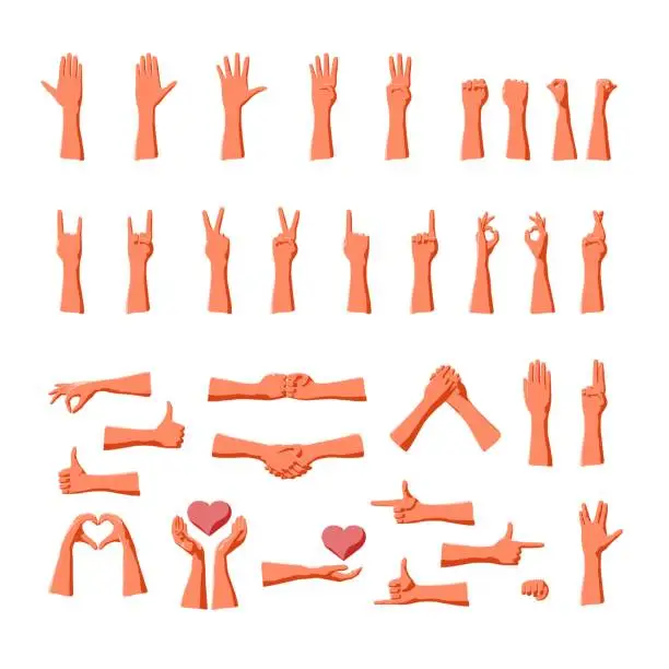 Vector illustration of Hand gestures collection for expression of emotions and communication signals