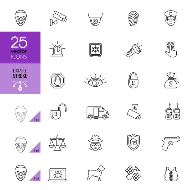 Vector illustration of Security Icon Set. Editable Stroke