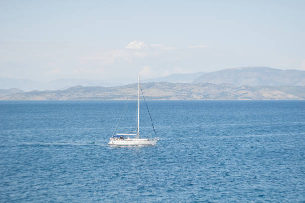 istock White yacht without sails in the sea 1149258350