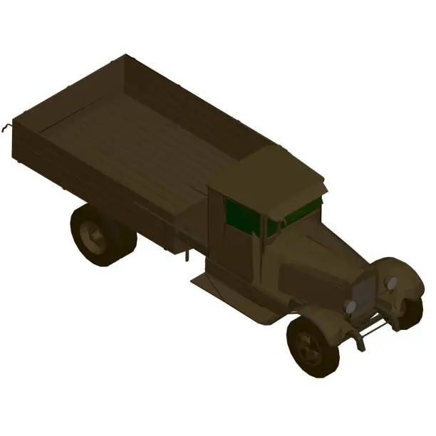 Vector illustration of Vector illustration of a vintage truck in brown. 3D. Isometric view