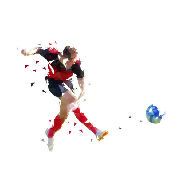 istock Soccer player kickin ball, isolated low polygonal geometric vector illustration. Team sport athlete 1149264335