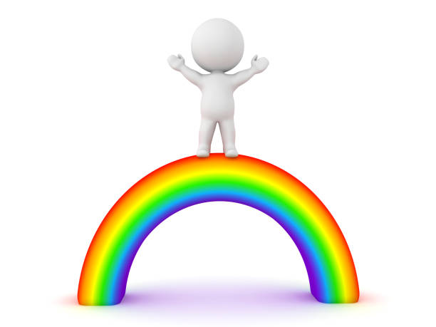 istock 3D Character standing victorious on top of rainbow 1149264438