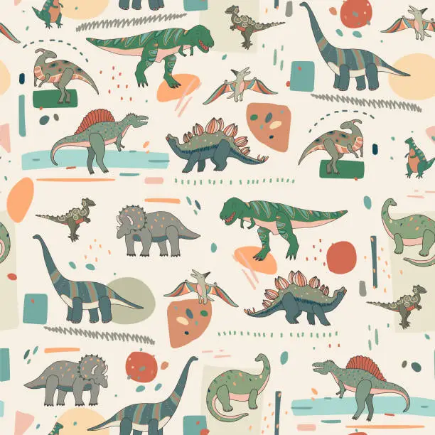 Vector illustration of Dinosaur cartoon pattern