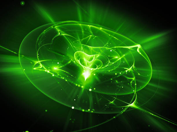 istock Green glowing energy in deep space abstract background 1149267575
