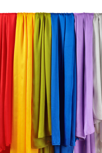 istock Vertical colorful satin curtains isolated on white. 1149268844