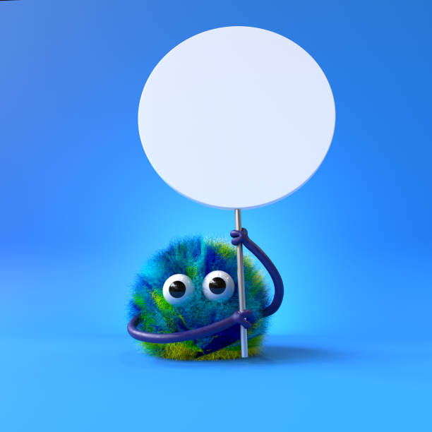 3d cute monster holding up a blank sign,colorful cartoon character,empty banner