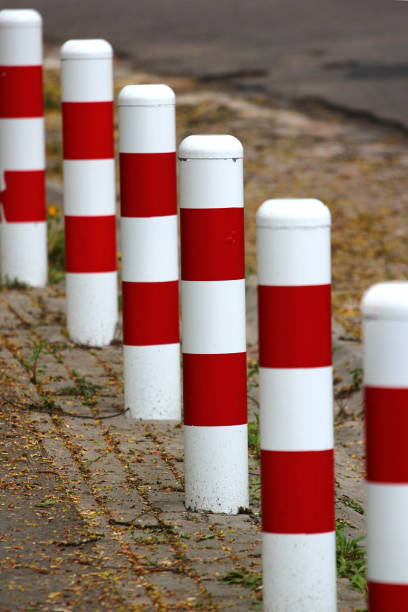 istock Striped red and white roadside safety posts 1149270602