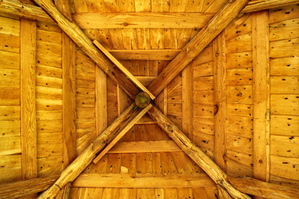 Wooden ceiling of a log cabin