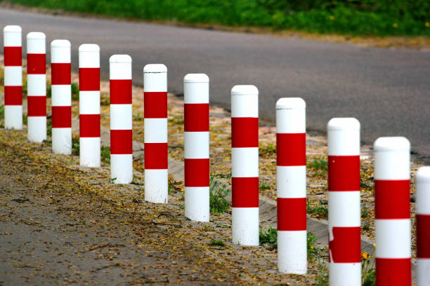 istock Striped red and white roadside safety posts 1149270636