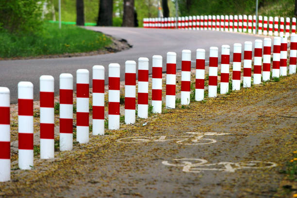 istock Striped red and white roadside safety posts 1149270640