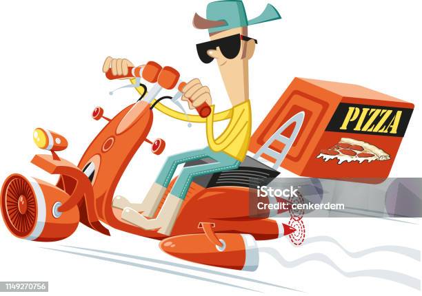 Pizza Delivery Stock Illustration - Download Image Now - Futuristic, Moped, Pizza