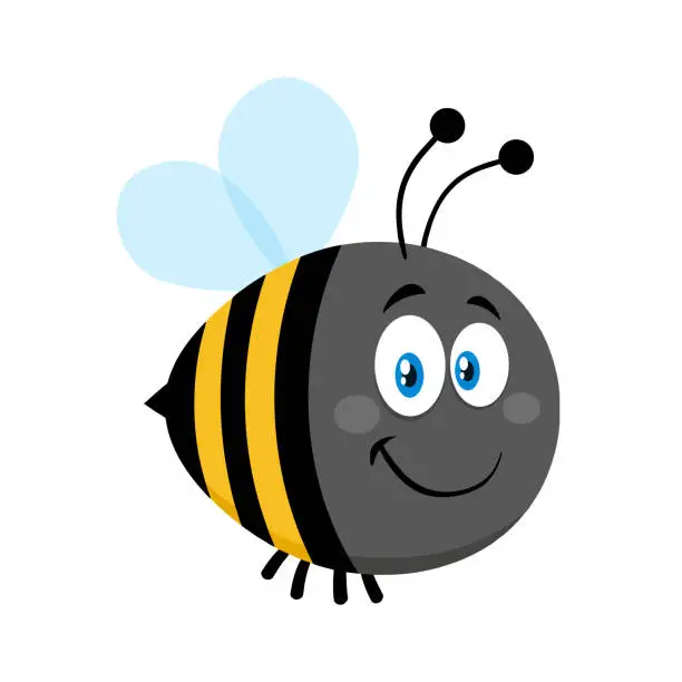 Vector illustration of Smiling Cute Bumble Bee Cartoon Character
