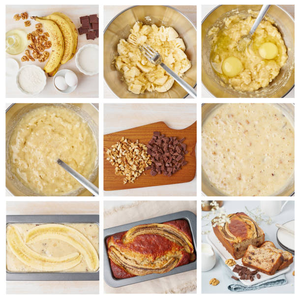istock Banana bread. Collage, step by step recipe. Cake with, banana, chocolate, walnut. 1149273864