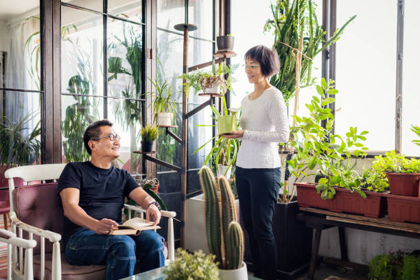 istock Chinese couple talking in a conservatory 1149277225