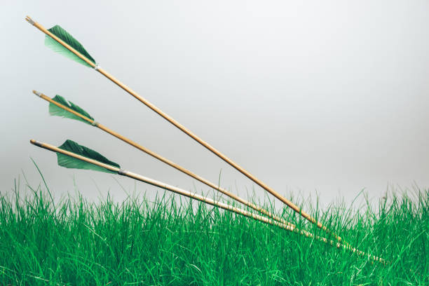 istock Three wood arrow. Beautiful gray background. Medieval weapons are handmade. 1149278756