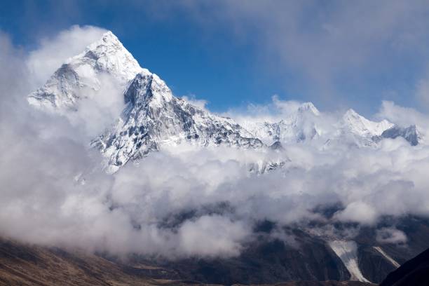 View of mt. Ama Dabla from route to Cho La Pass, Solu Khumbu, Nepal stock photo