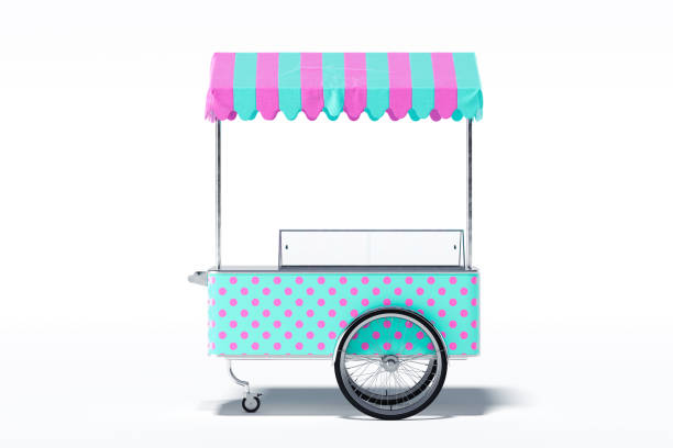 istock Multicolored ice cream cart isolated on white background. 3d rendering. 1149281650