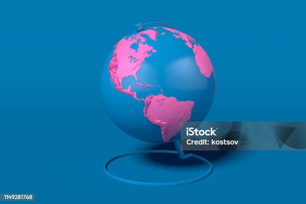 Earth Pink Example Earth Globe With Pink Continents Isolated On Blue Background 3d ...