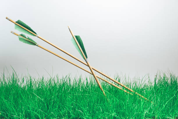 istock Three wood arrow. Beautiful gray background. Medieval weapons are handmade. 1149282209