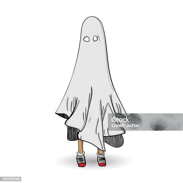 Abstract The Kid Is Playing A Blanket Character Vector Drawing Creative Illustration Cute Cartoon Object On White Background For Decoration Graphic Design And Artwork Halloween Holiday Conceptual Stock Illustration - Download Image Now