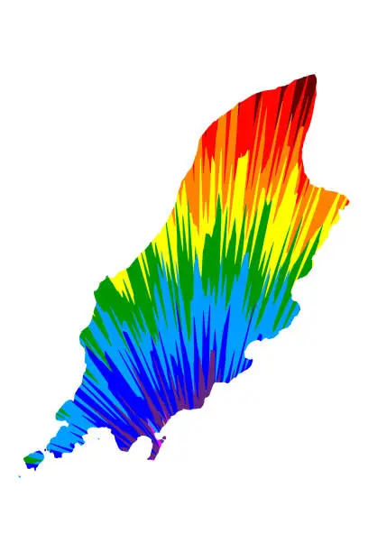 Vector illustration of Isle of Man - map is designed rainbow abstract colorful pattern, Mann map made of color explosion,