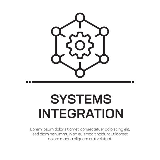 ilustrações de stock, clip art, desenhos animados e ícones de systems integration vector line icon - simple thin line icon, premium quality design element - network icon